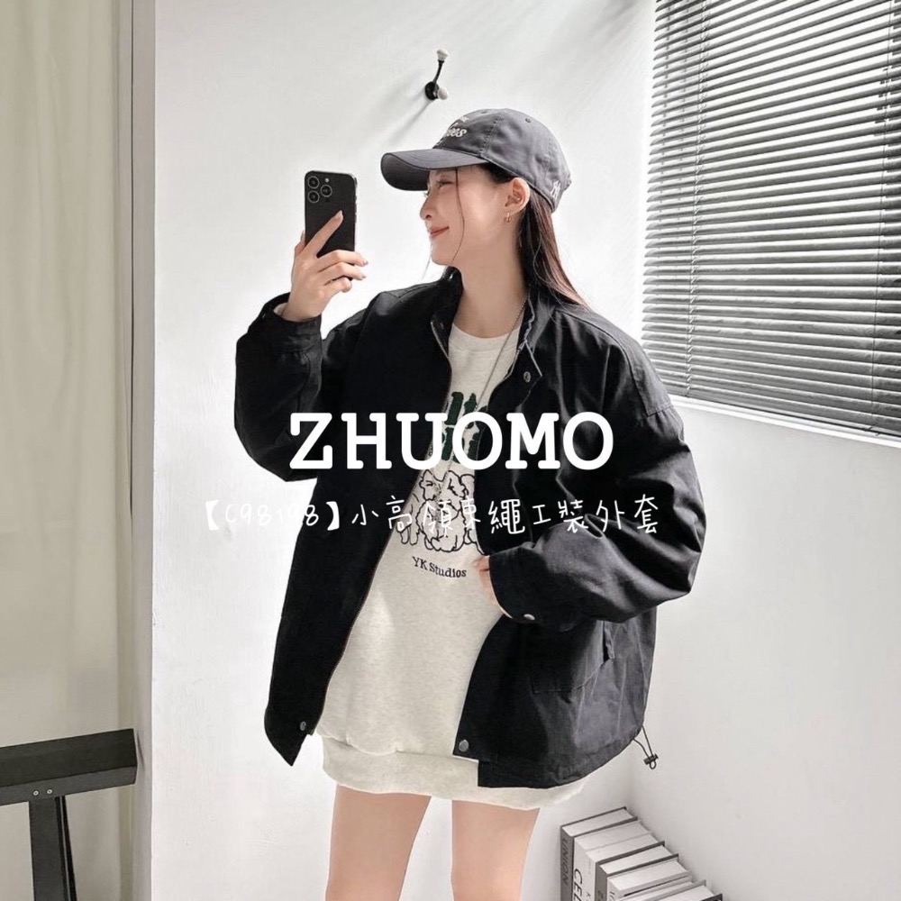 【限時特賣】正韓 韓系 小高領束繩工裝外套 大學t 厚磅 長袖 印花 衣服 大尺碼 上衣 男裝 衛衣 情侶衣-細節圖4