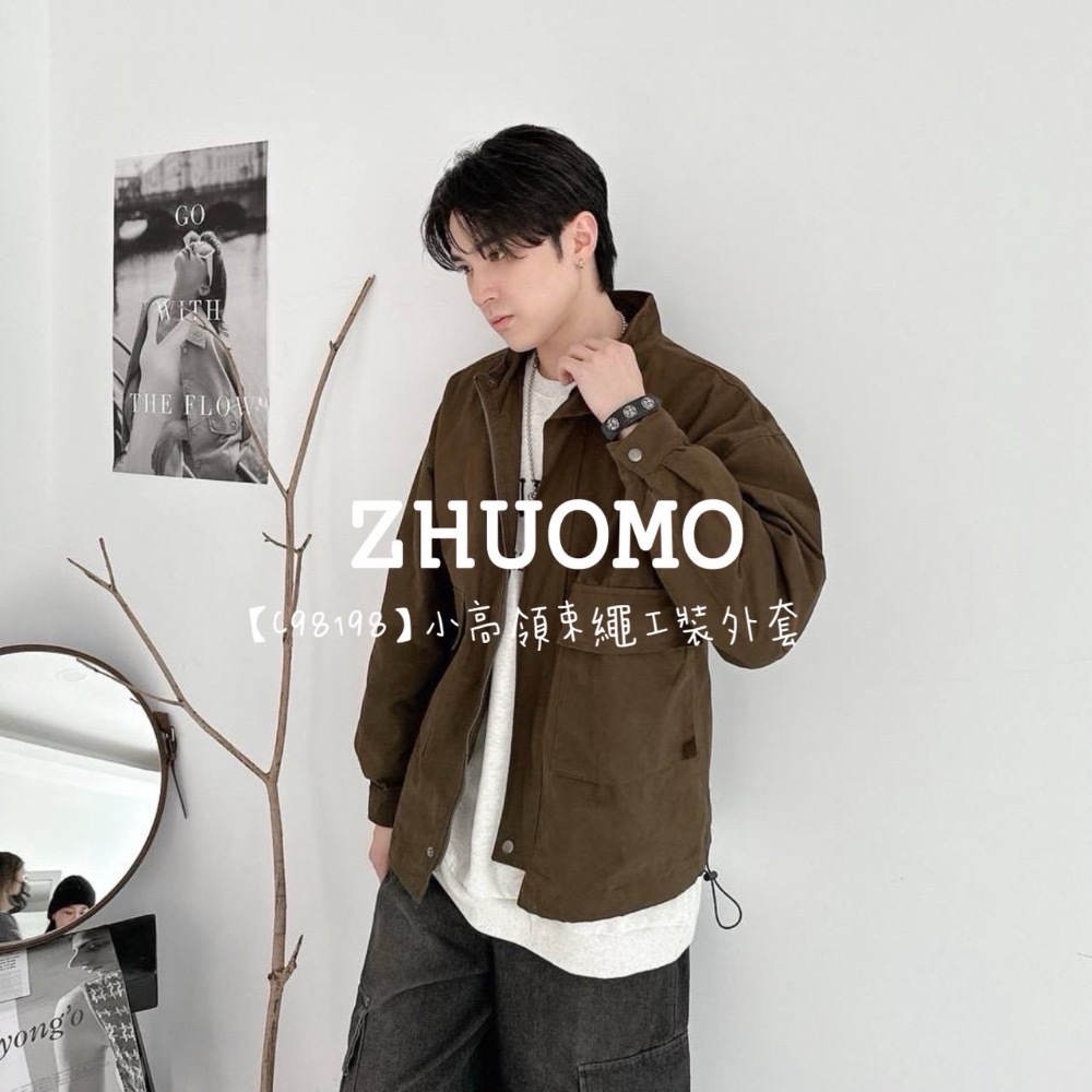 【限時特賣】正韓 韓系 小高領束繩工裝外套 大學t 厚磅 長袖 印花 衣服 大尺碼 上衣 男裝 衛衣 情侶衣-細節圖6