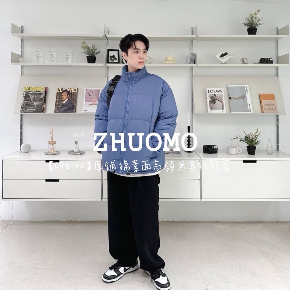 【限時特賣】正韓 韓系 厚鋪棉素面高領米其林外套 大學t 厚磅 長袖 印花 衣服 大尺碼 上衣 男裝 衛衣 情侶衣-規格圖8