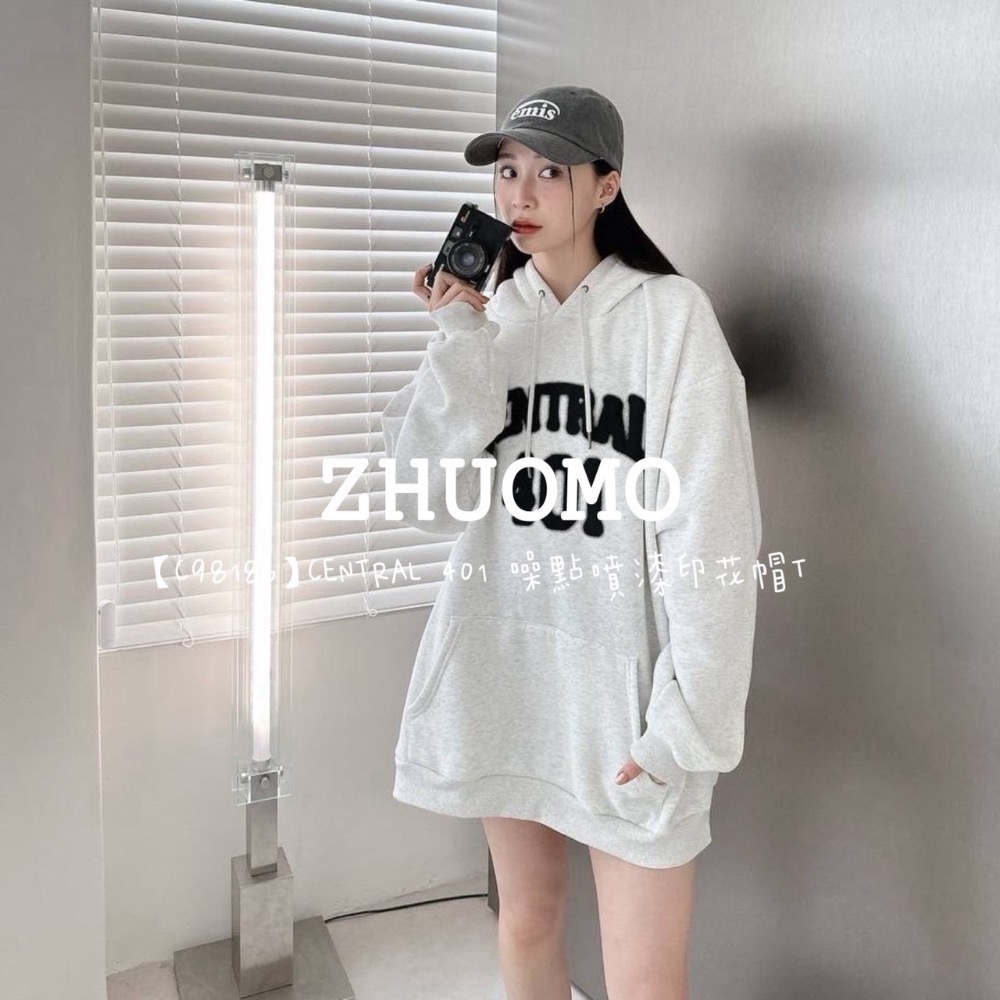 【限時特賣】正韓 韓系 CENTRAL 401 噪點噴漆印花帽T 大學t 厚磅 長袖 印花 衣服 大尺碼 上衣 男裝-細節圖4