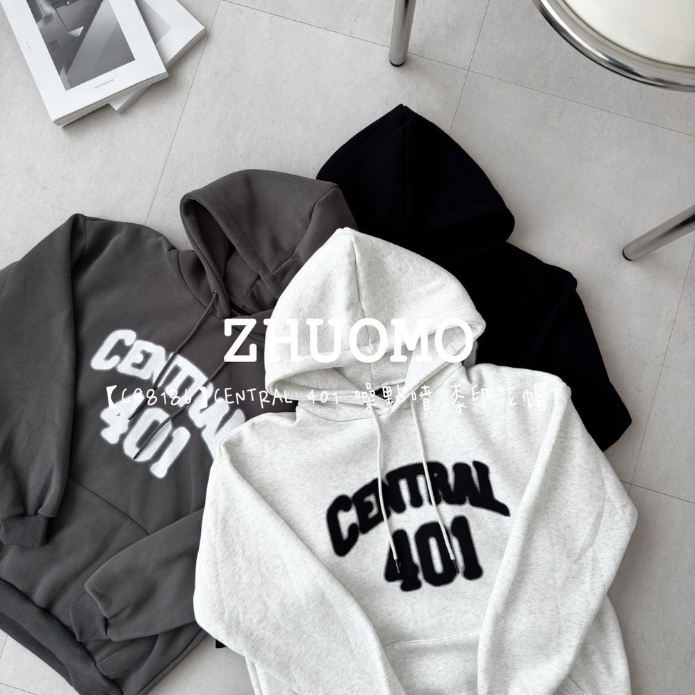 【限時特賣】正韓 韓系 CENTRAL 401 噪點噴漆印花帽T 大學t 厚磅 長袖 印花 衣服 大尺碼 上衣 男裝-細節圖6