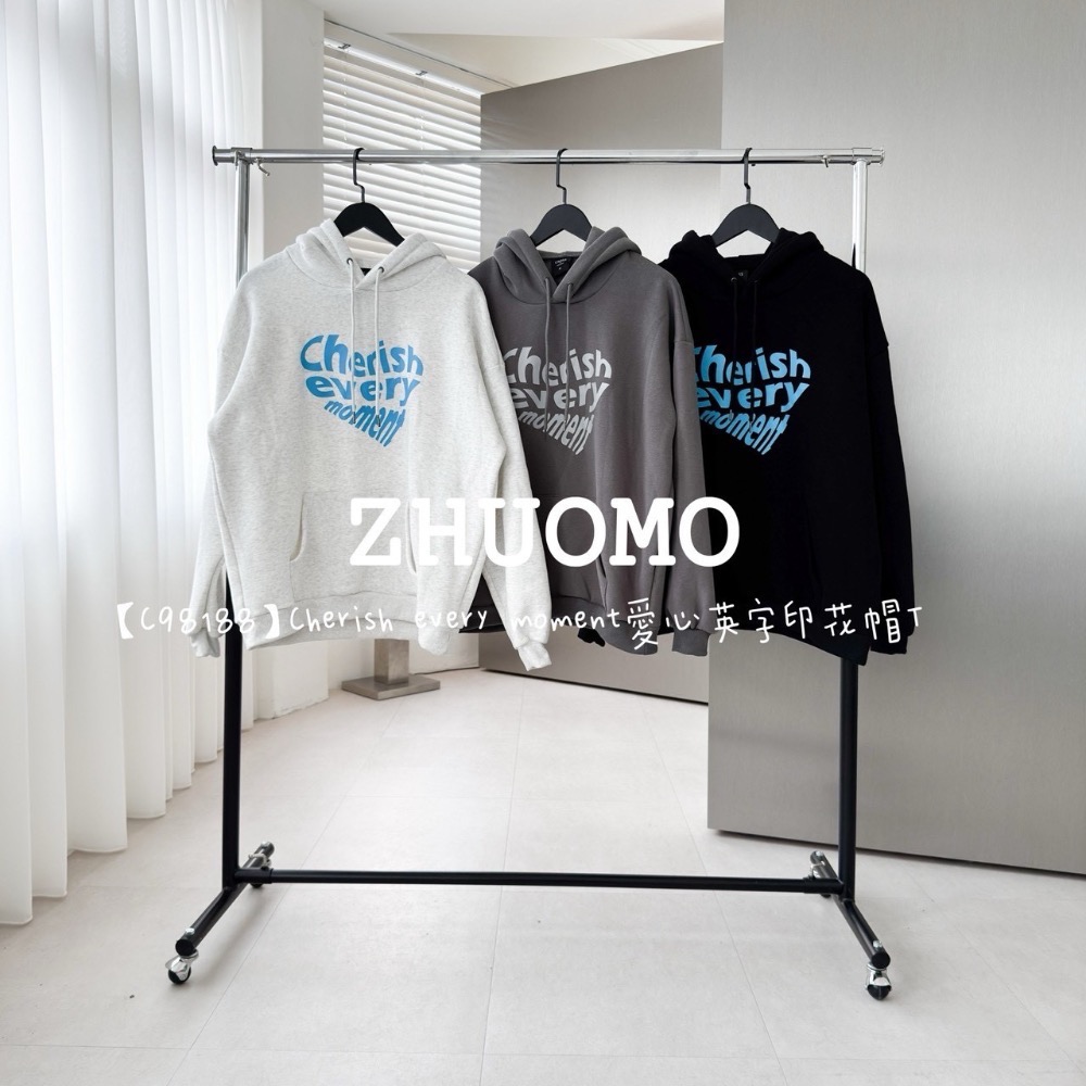 【限時特賣】正韓 韓系 Cherish every moment愛心英字印花帽T 大學t 厚磅 長袖 印花-細節圖6