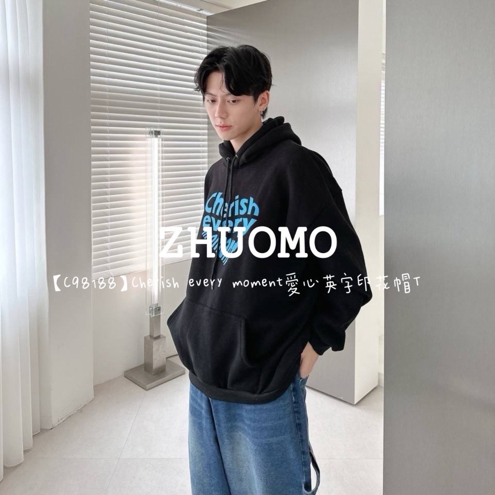 【限時特賣】正韓 韓系 Cherish every moment愛心英字印花帽T 大學t 厚磅 長袖 印花-規格圖6