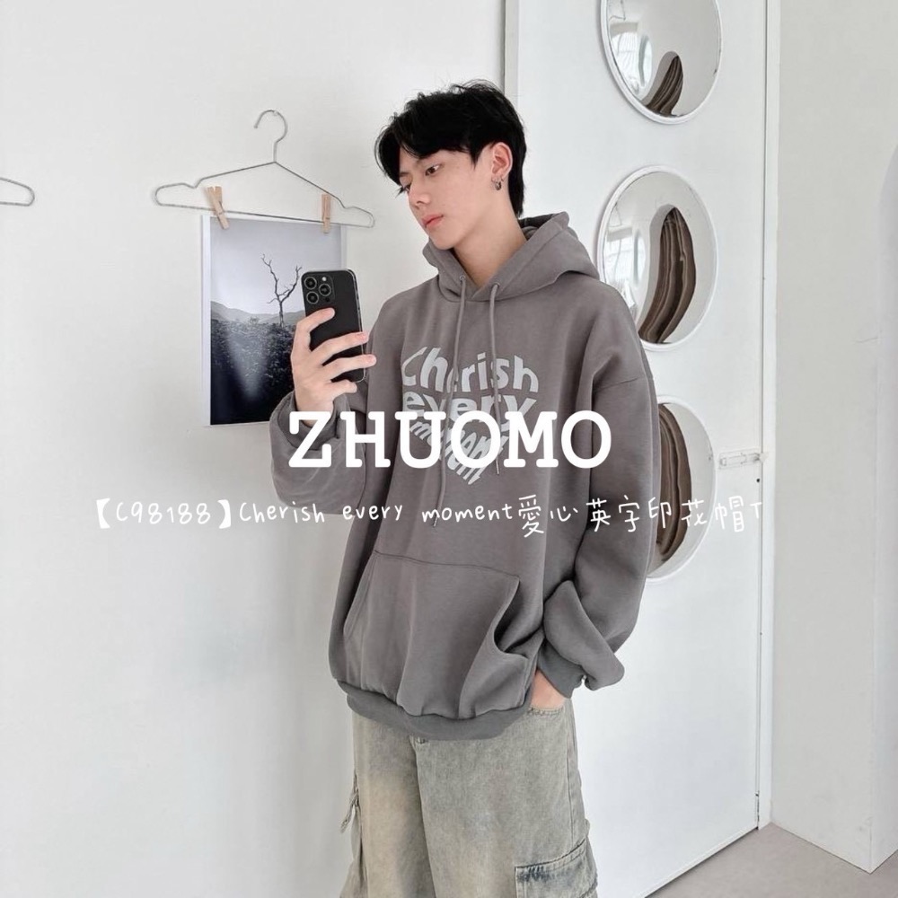 【限時特賣】正韓 韓系 Cherish every moment愛心英字印花帽T 大學t 厚磅 長袖 印花-規格圖6