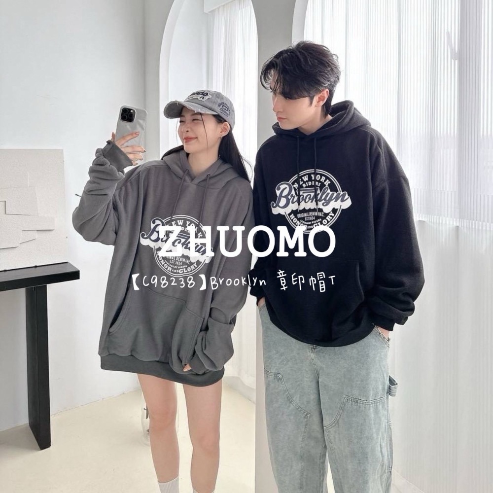 【限時特賣】正韓 韓系 Brooklyn 章印帽T 大學t 厚磅 長袖 印花 衣服 大尺碼 上衣 男裝 衛衣 情侶衣-細節圖2