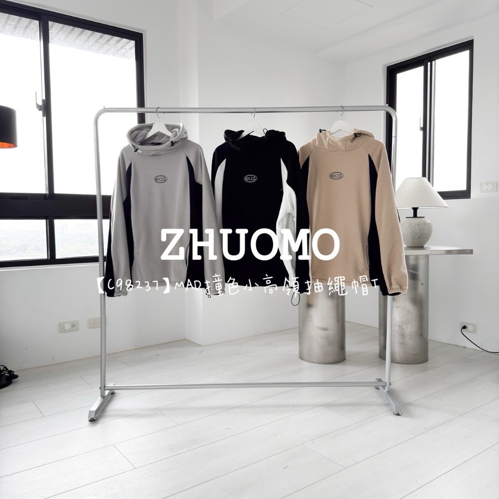 【限時特賣】正韓 韓系 MAD撞色小高領抽繩帽T 大學t 厚磅 長袖 印花 衣服 大尺碼 上衣 男裝 衛衣 情侶衣-細節圖8