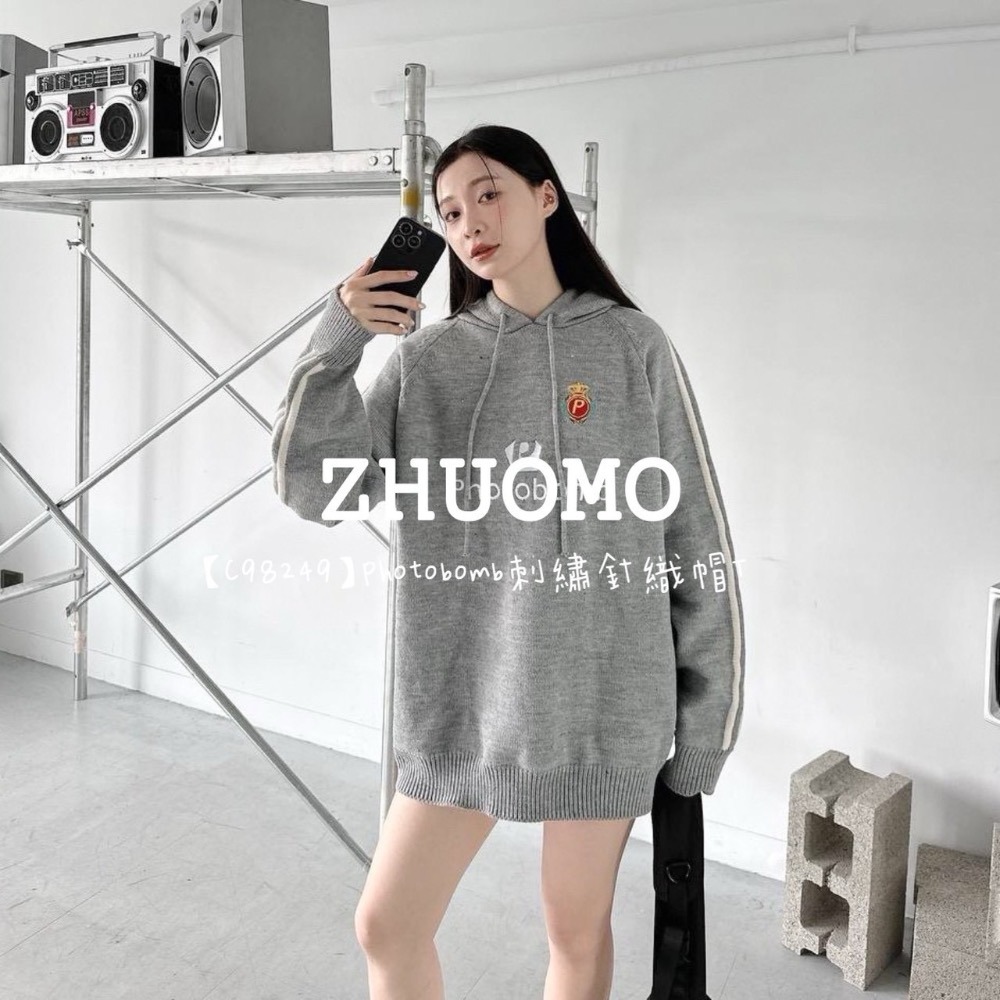 【限時特賣】正韓 韓系 Photobomb刺繡針織帽T 大學t 厚磅 長袖 印花 衣服 大尺碼 上衣 男裝 衛衣 情侶衣-細節圖4