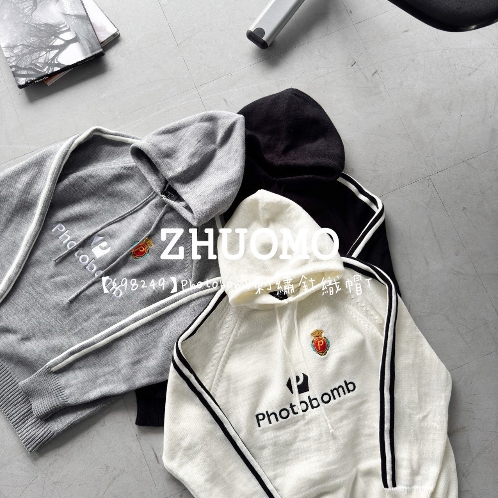 【限時特賣】正韓 韓系 Photobomb刺繡針織帽T 大學t 厚磅 長袖 印花 衣服 大尺碼 上衣 男裝 衛衣 情侶衣-細節圖6