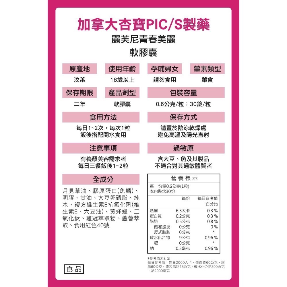 【下單贈好禮/免費入藥師群】醫加⁺/現貨免運/𝟮𝟰𝗛快速出貨/原裝進口加拿大杏寶PIC/S製藥-麗芙尼膠原蛋白-細節圖3