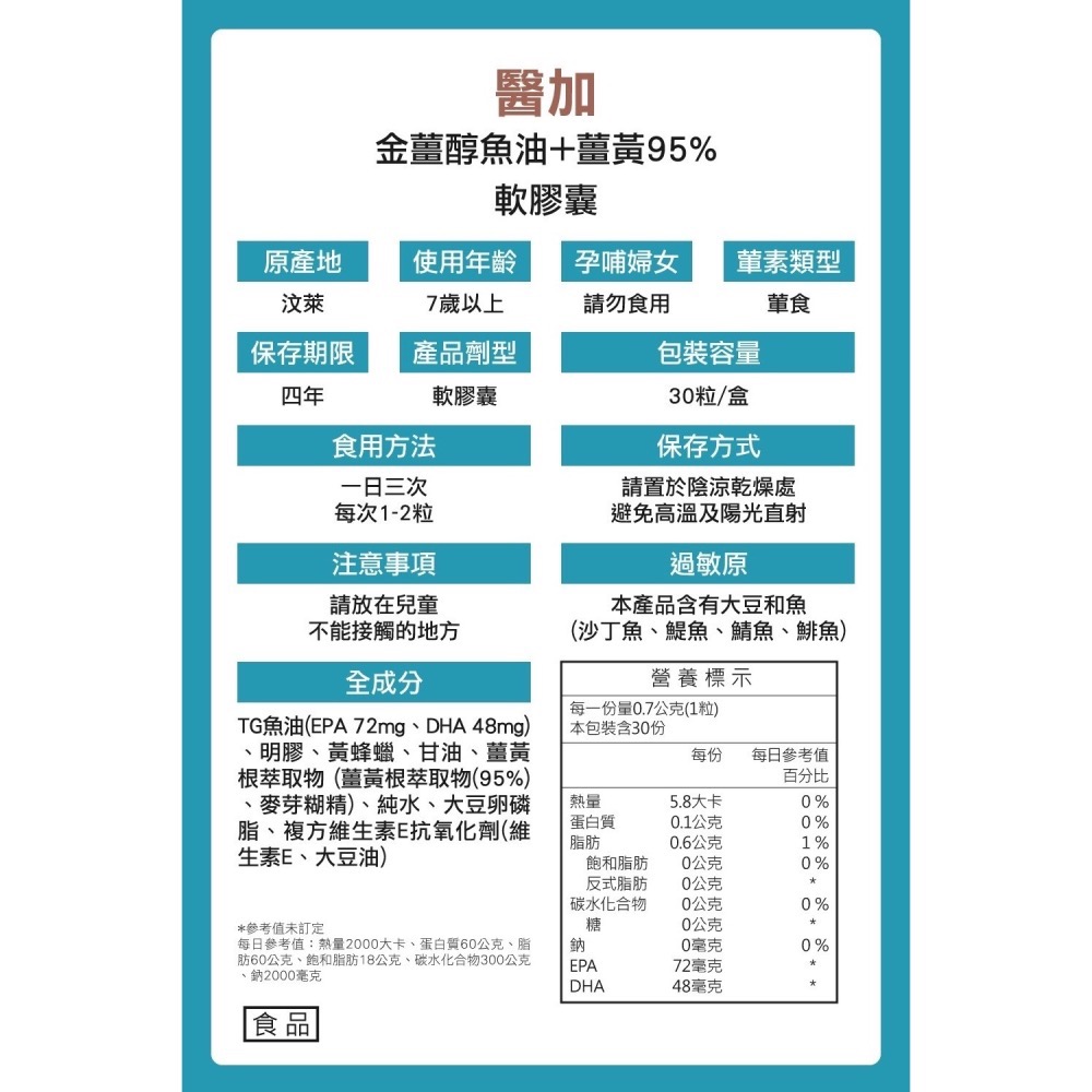 【下單贈好禮/免費入藥師群組】醫加⁺/現貨免運/𝟮𝟰𝗛快速出貨/金薑醇魚油+薑黃95%軟膠囊-細節圖2