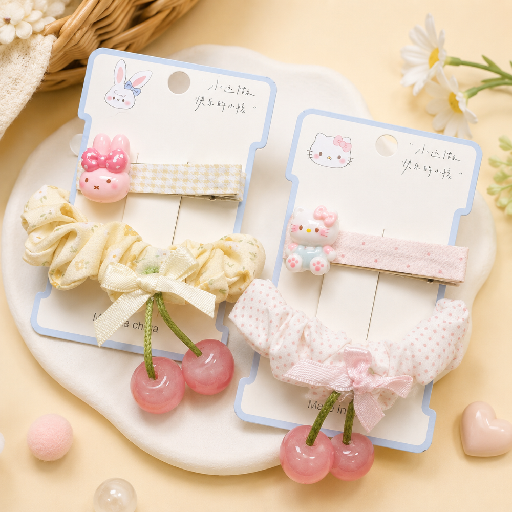 貓咪/兔兔🐰櫻桃甜心髮圈組 🍒 一卡兩入/兒童髮飾-細節圖2