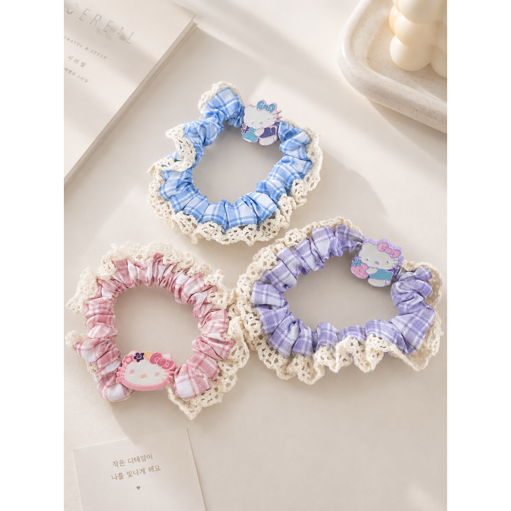 台灣現貨發🇹🇼KT韓系甜美🎀蕾絲格紋髮圈．三入組$59-細節圖2