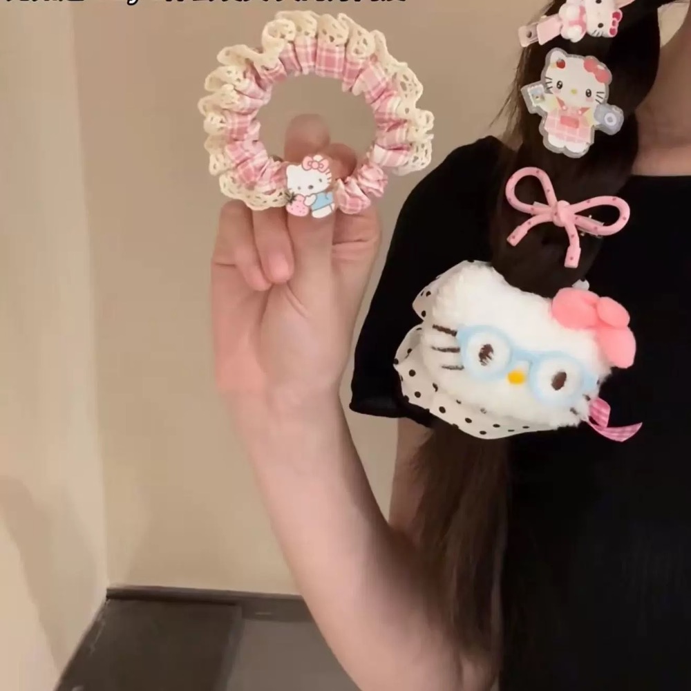 台灣現貨發🇹🇼KT韓系甜美🎀蕾絲格紋髮圈．三入組$59-細節圖3