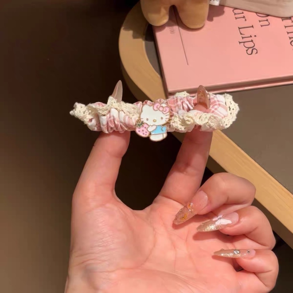 台灣現貨發🇹🇼KT韓系甜美🎀蕾絲格紋髮圈．三入組$59-細節圖4