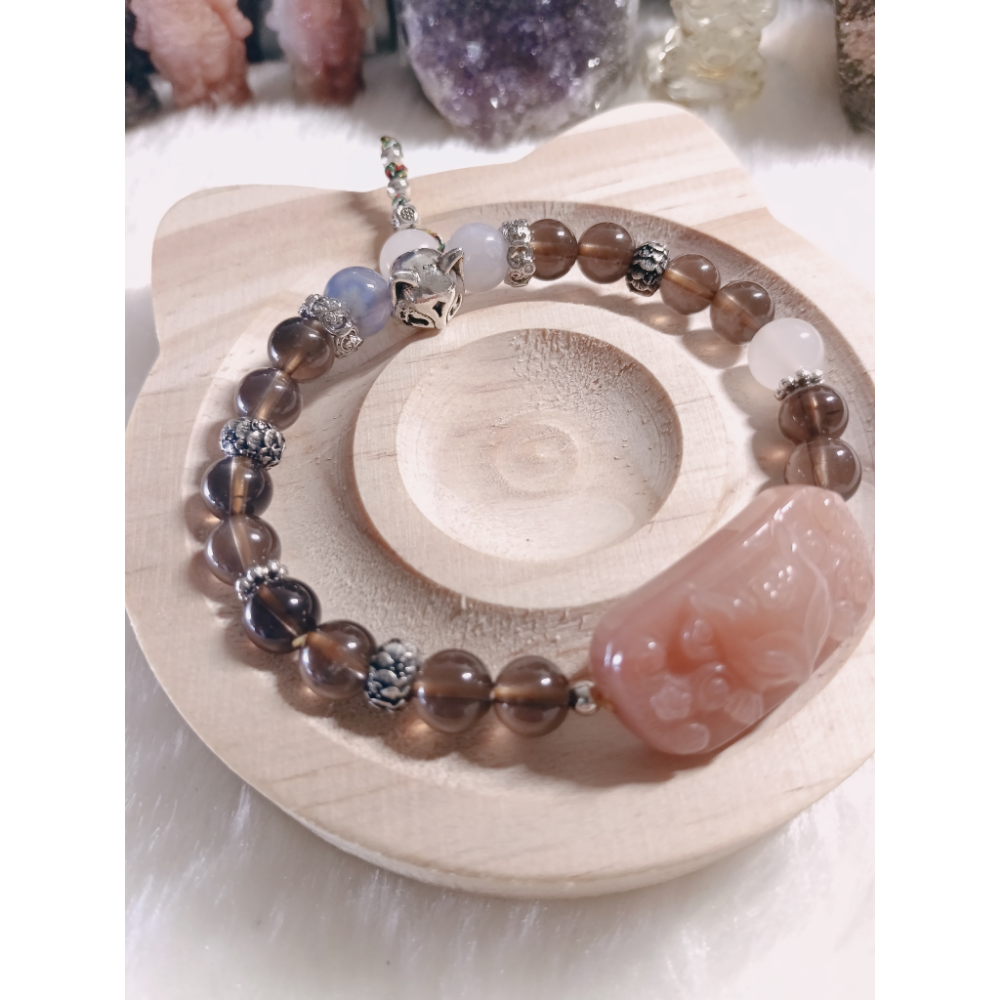 阿拉善九尾狐 × 茶晶 × 白幽 × 藍櫻花瑪瑙-細節圖2