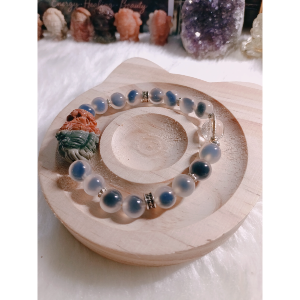 扎基拉姆雕件 × 藍糖心瑪瑙 × 白水晶轉轉-細節圖2