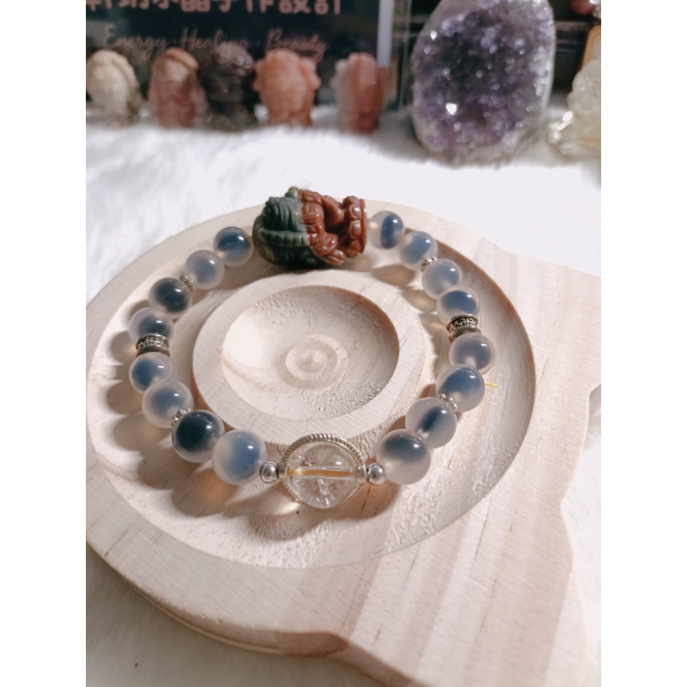 扎基拉姆雕件 × 藍糖心瑪瑙 × 白水晶轉轉-細節圖3