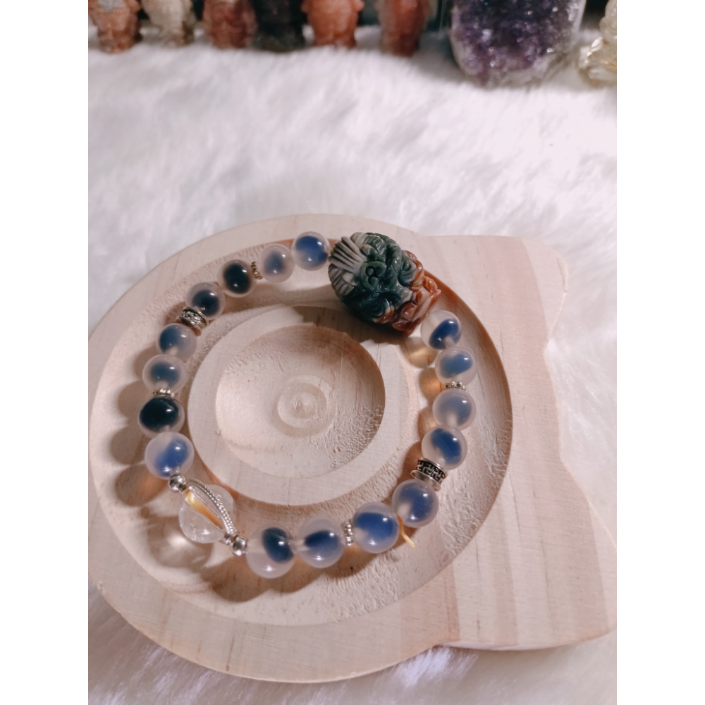 扎基拉姆雕件 × 藍糖心瑪瑙 × 白水晶轉轉-細節圖4