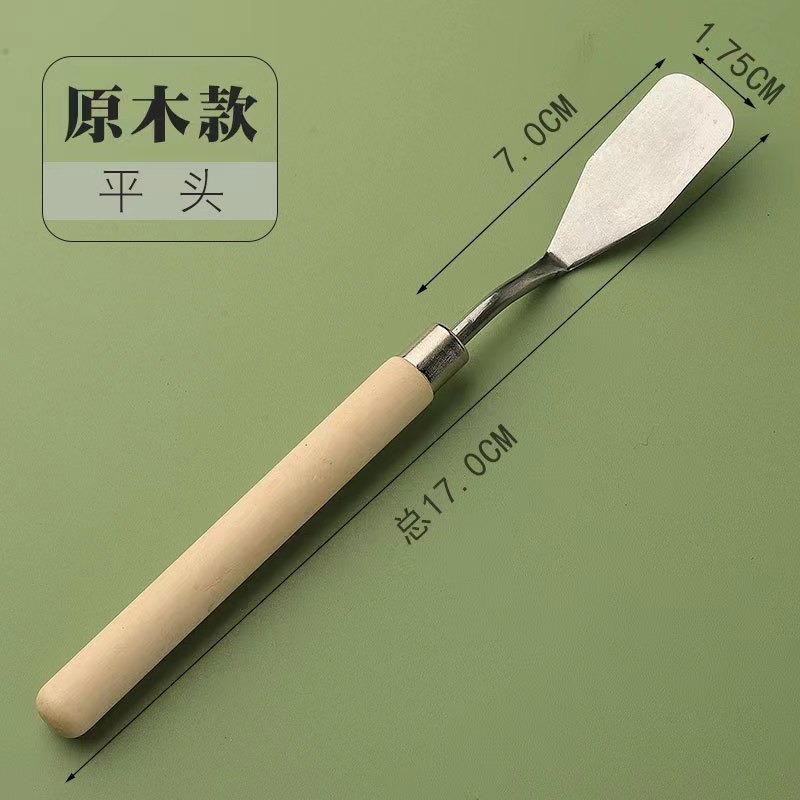 7支不鏽鋼美術刮刀套裝 原木手柄 油畫刮刀 水粉丙烯顏料調色刀 油畫工具 不鏽鋼原木柄調色鏟-細節圖8