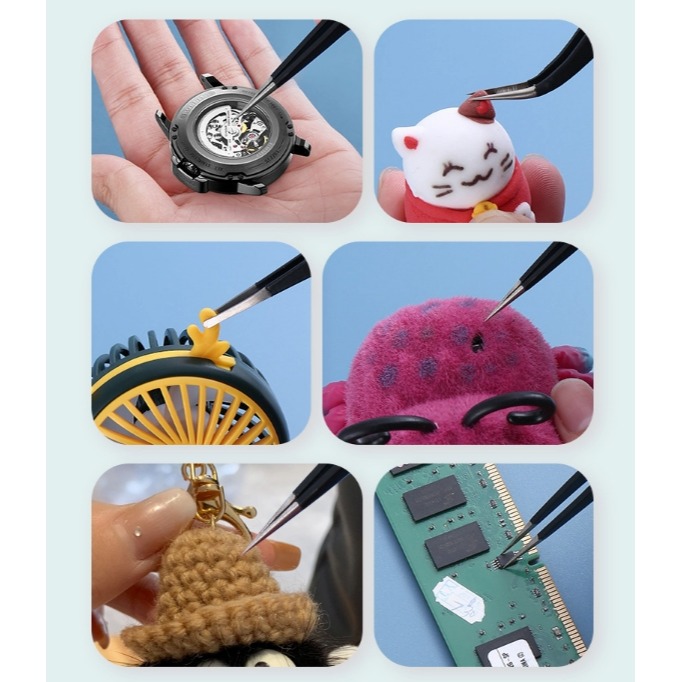 1.5mm 厚款不銹鋼鑷子三件套 (彎尖頭+直尖頭+圓扁頭) 紙雕 黏土 手工藝工具 高咬合 緊密閉合-細節圖2