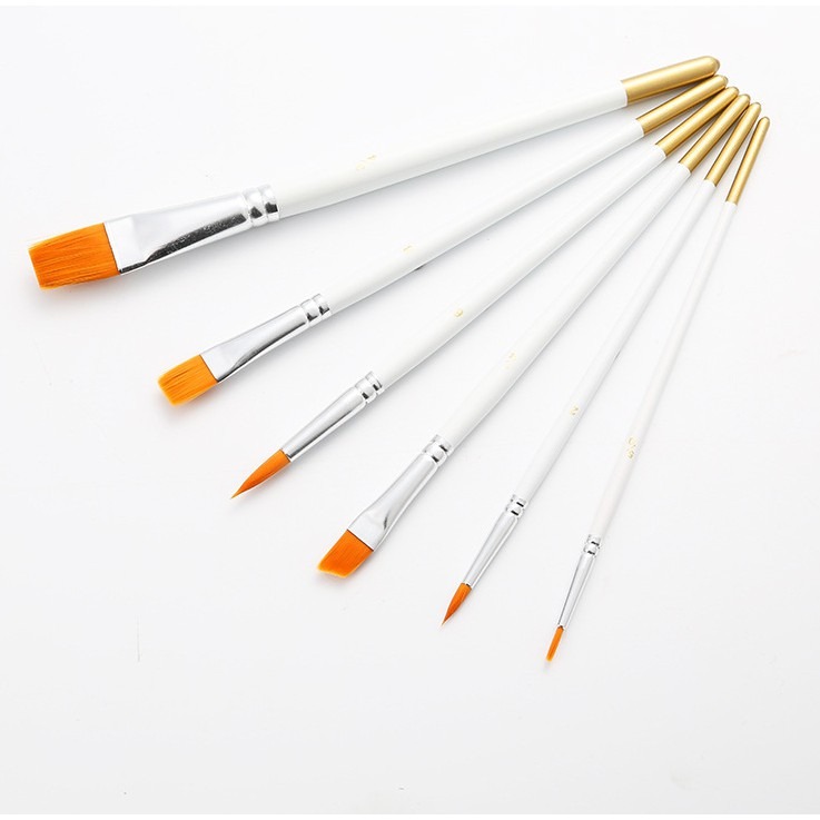 6支白桿木質尼龍毛畫筆套裝 多功能水彩油畫筆 美術繪畫刷 水彩丙烯畫筆 水彩筆 描邊筆 勾線筆-細節圖2