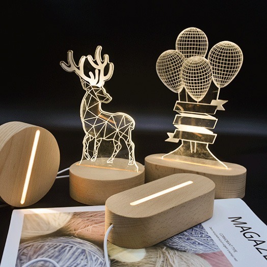 LED發光櫸木底座 USB介面 實木LED小夜燈底座 水晶底座 圓形 長方形 橢圓形 禮品擺件-細節圖3