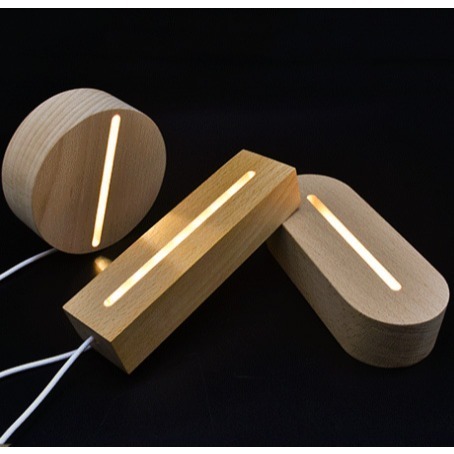 LED發光櫸木底座 USB介面 實木LED小夜燈底座 水晶底座 圓形 長方形 橢圓形 禮品擺件-細節圖4