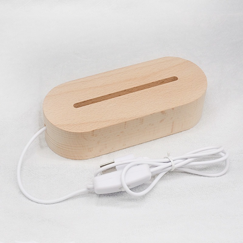 LED發光櫸木底座 USB介面 實木LED小夜燈底座 水晶底座 圓形 長方形 橢圓形 禮品擺件-規格圖7