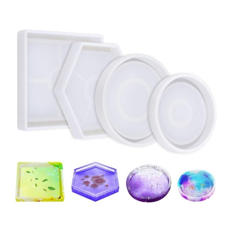 圓形 正方形 六邊形 杯墊鏡面矽膠模具 UV水晶滴膠 食玩配件 擴香石 石膏底座 蠟燭底座模具 水泥模具-細節圖3