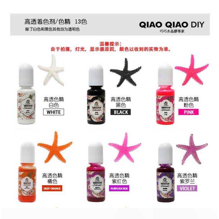 巧巧牌 14色高透色精套組(一套14色)  UV水晶滴膠專用色精 無臭 油性 滴膠 UV膠 水晶膠 色精-細節圖2