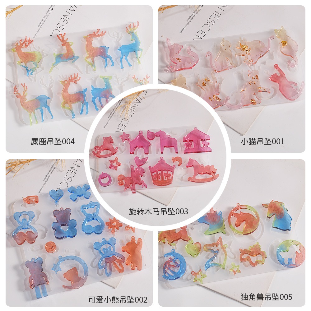 小貓小熊旋轉木馬糜鹿獨角獸掛牌合集吊墜耳環鏡面矽膠模具 聖誕模具 DIY手工模具 水晶滴膠模具-細節圖6