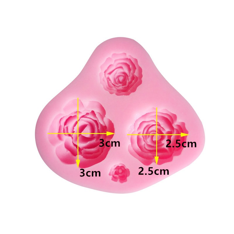 四朵玫瑰花矽膠模具 食玩配件 DIY手工模具 蛋糕裝飾模 翻糖巧克力模-細節圖2