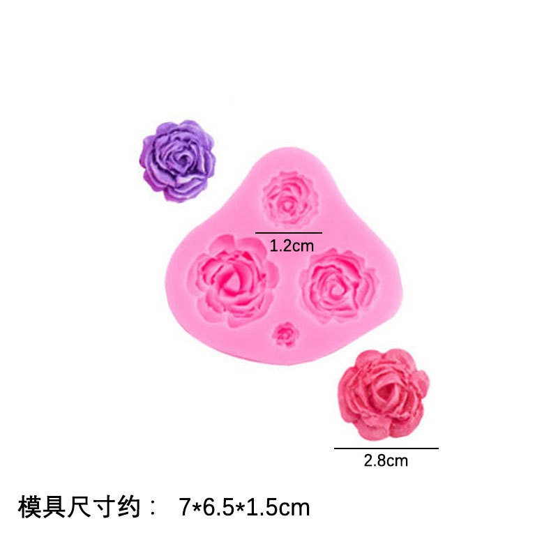 四朵玫瑰花矽膠模具 食玩配件 DIY手工模具 蛋糕裝飾模 翻糖巧克力模-細節圖3