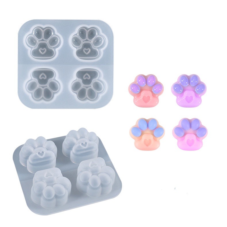 四格貓爪鏡面矽膠模具 亮面 霧面 貓爪肉球 療癒小物 水晶滴膠模具 食玩配件 手作模具 飾品裝飾-細節圖2