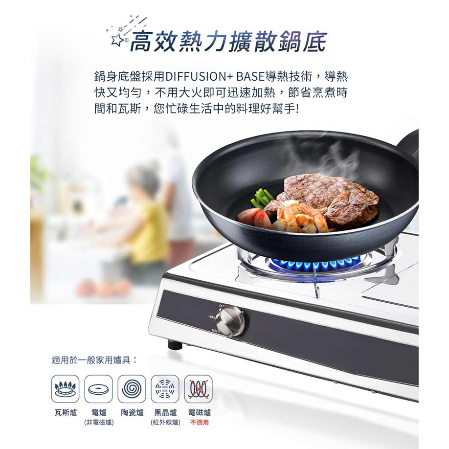 Tefal法國特福 銀河系列32CM不沾平底鍋+玻璃蓋 ｜法國製-細節圖5