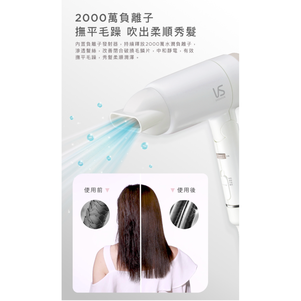 英國VS沙宣 簡約 負離子 摺疊 吹風機 VSD-1240WW-細節圖3