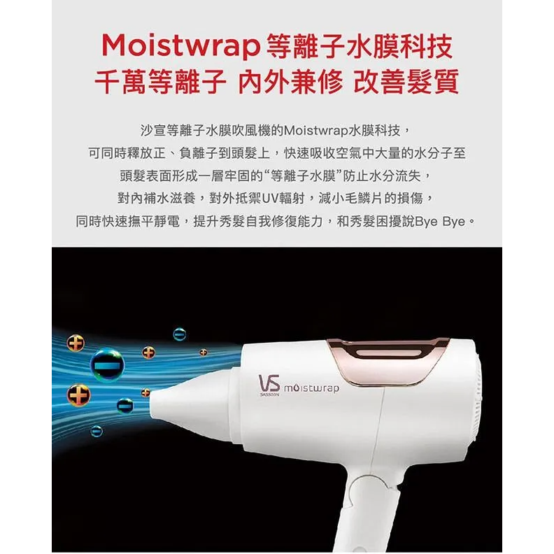 英國VS沙宣 等離子 水膜 雙電壓 摺疊 吹風機 -白 VSP-1200W-細節圖3