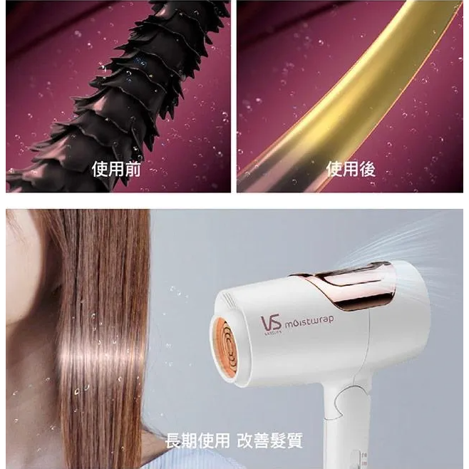 英國VS沙宣 等離子 水膜 雙電壓 摺疊 吹風機 -白 VSP-1200W-細節圖4