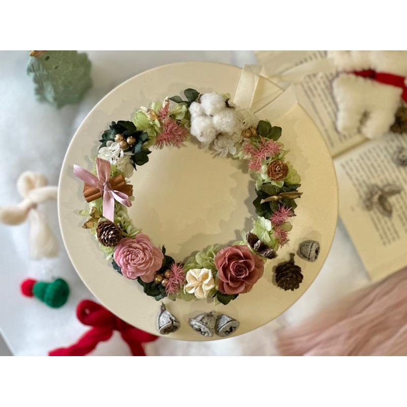 乾燥花花圈 聖誕花圈 聖誕禮盒 永生花花圈 居家裝飾 聖誕節 拍照道具 花環 壁飾 掛飾 交換禮物-細節圖4
