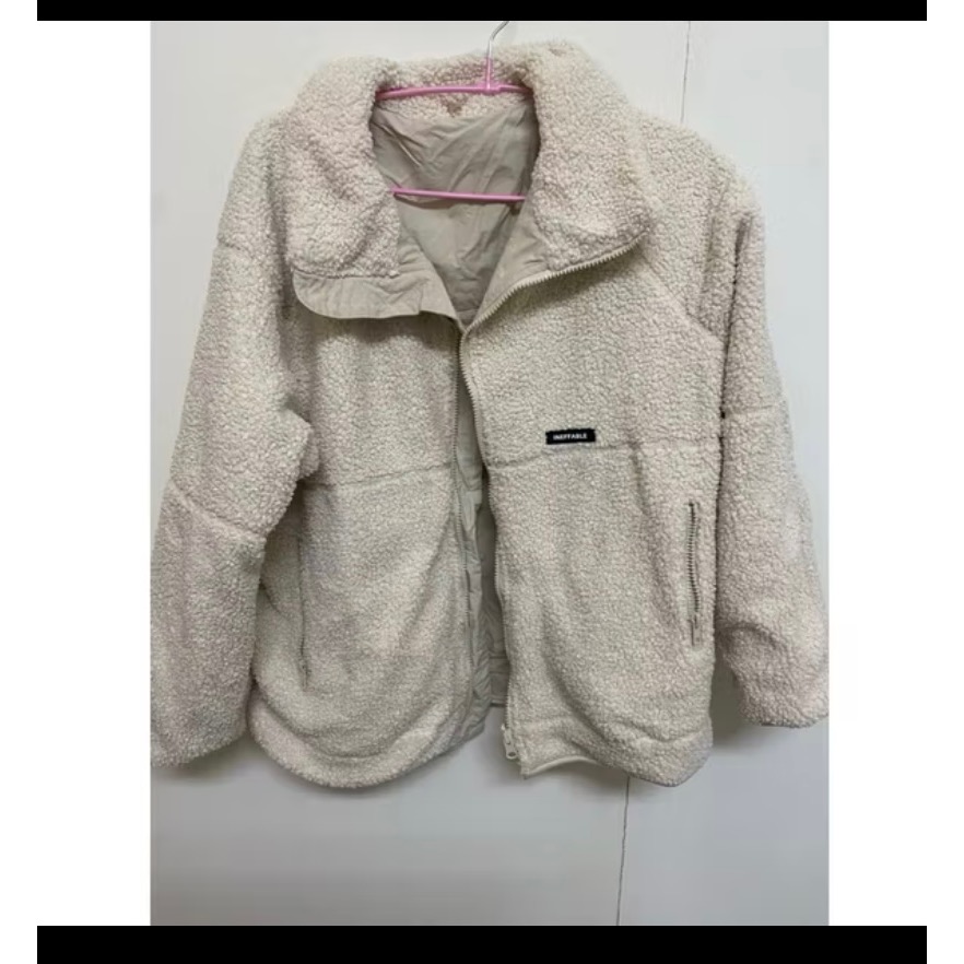 杏色兩用穿厚實外套 內羊羔毛（微小髒污 ）-細節圖2