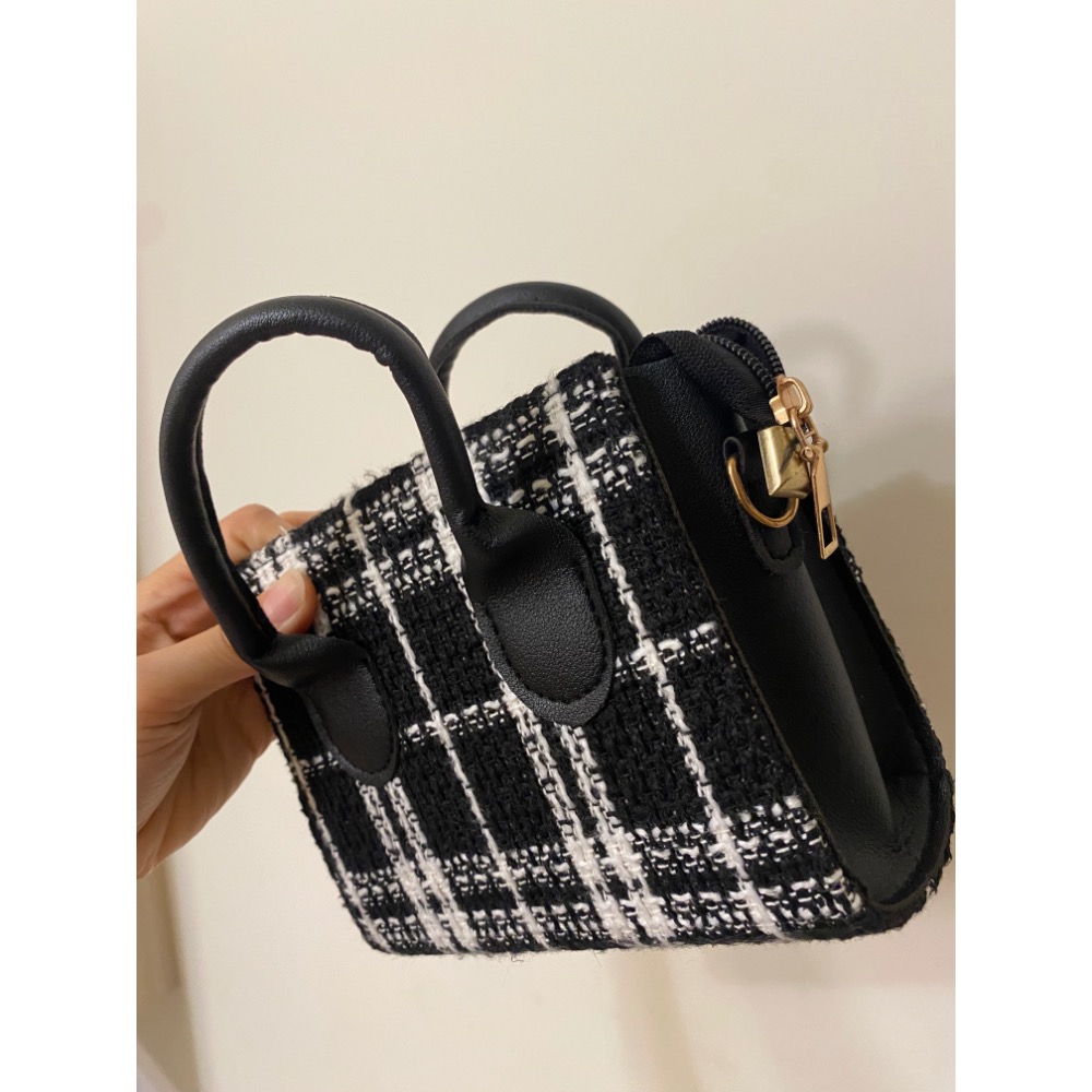 黑白格紋小方包（全新）-細節圖3