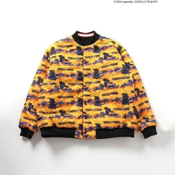 現貨 日本 限定 哥吉拉 金剛 黑色 雙面 刺繡 棒球外套 GODZILLA ゴジラVSコング 外套 金黃-細節圖3