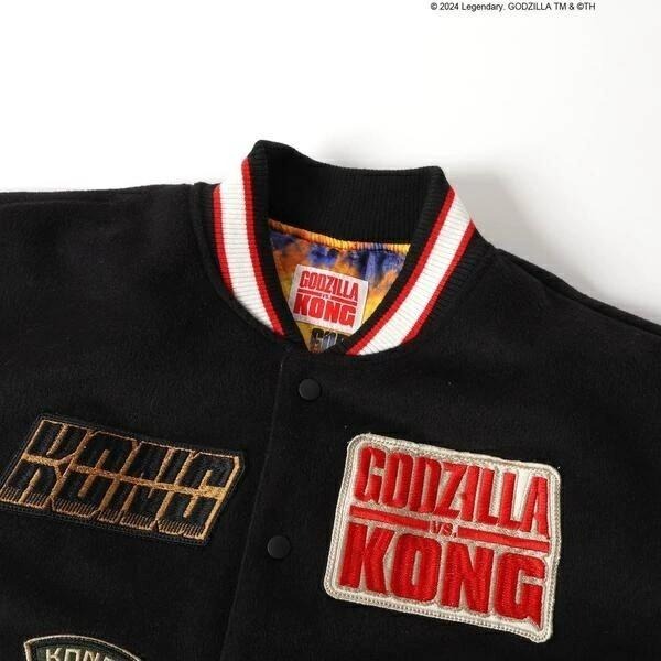 現貨 日本 限定 哥吉拉 金剛 黑色 雙面 刺繡 棒球外套 GODZILLA ゴジラVSコング 外套 金黃-細節圖4