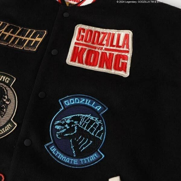 現貨 日本 限定 哥吉拉 金剛 黑色 雙面 刺繡 棒球外套 GODZILLA ゴジラVSコング 外套 金黃-細節圖6