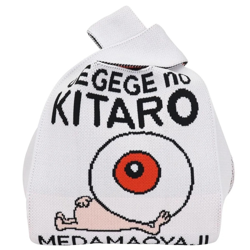 日本 鬼太郎 限定 隨身包 購物袋 小包 眼球老爹 knit tote bag-細節圖3