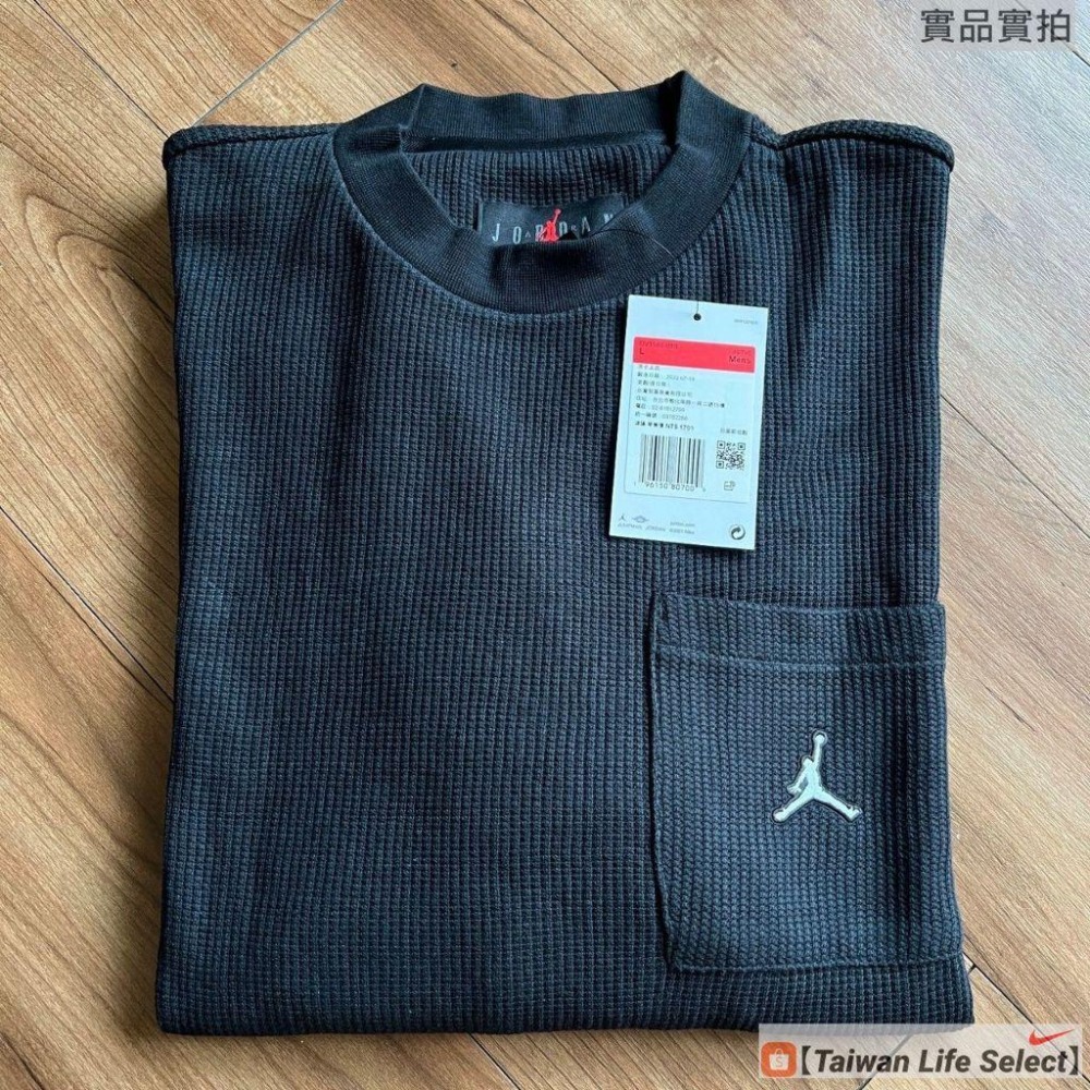 ★61折↘1090元!NIKE JORDAN 刺繡 LOGO 口袋T 華夫格 薄長袖 黑 男 DV1586-010-細節圖3