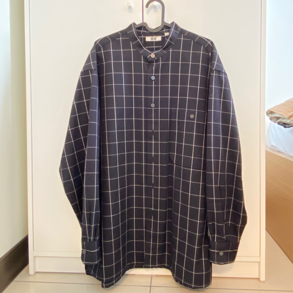 Uniqlo U系列 法蘭絨 立領格紋襯衫(長袖)-細節圖3
