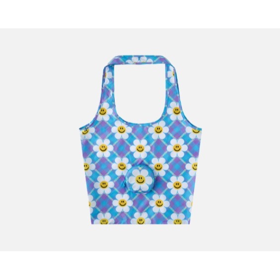 Wiggle Wiggle 現貨🔥隔日到貨 笑臉小花 摺疊購物袋、隨身環保袋 可收納 手提袋-細節圖5