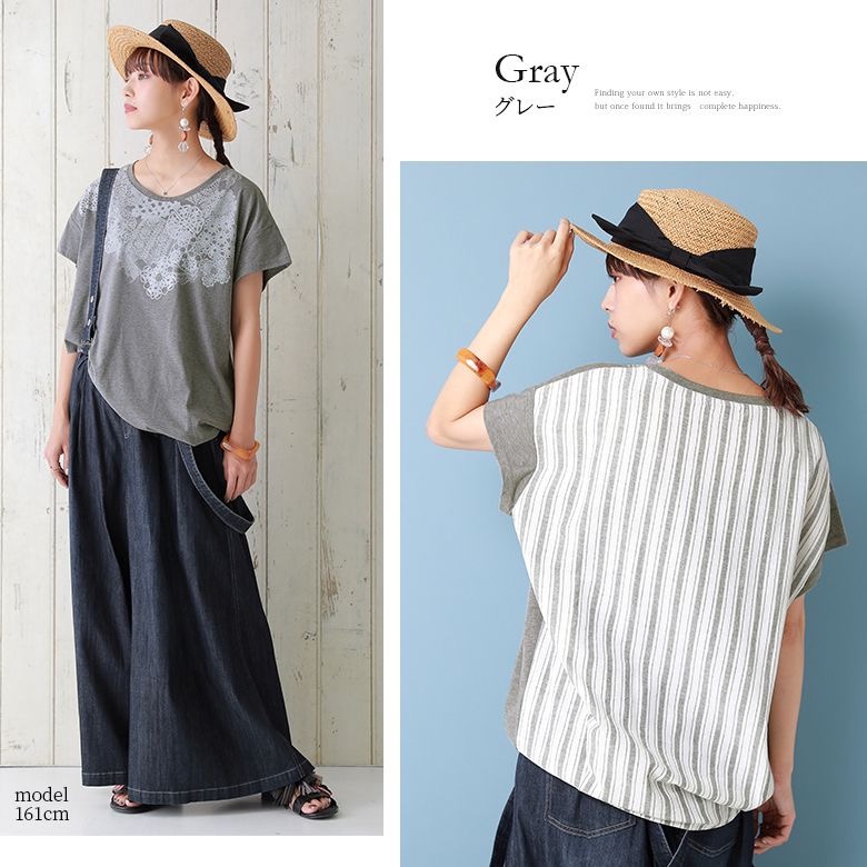 *真妮妮*5色/日本連線/蕾絲印花 x 條紋 T（白色現貨一件）-細節圖8