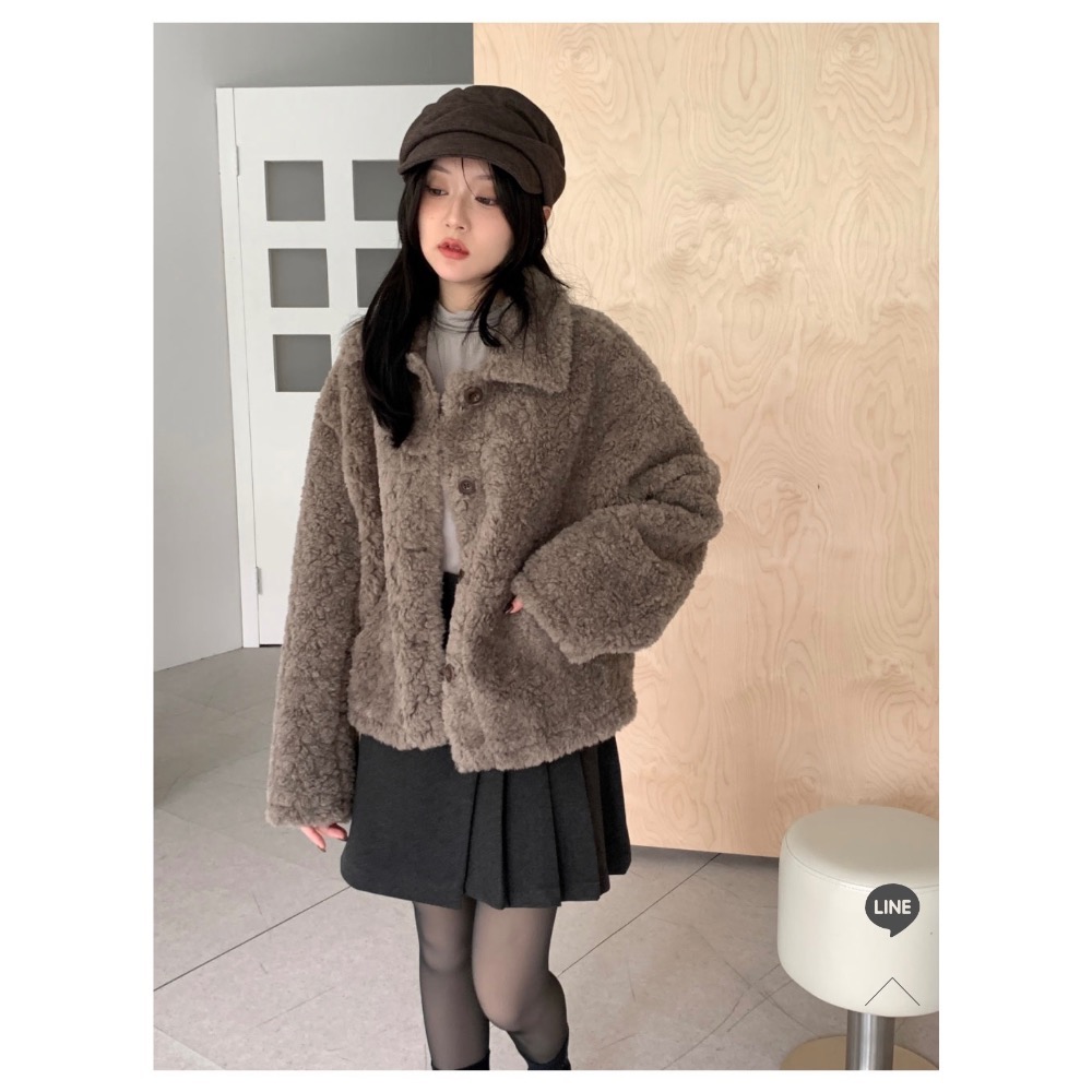 Perdot2025 新品 翻領毛毛外套 咖 原價980元-細節圖2